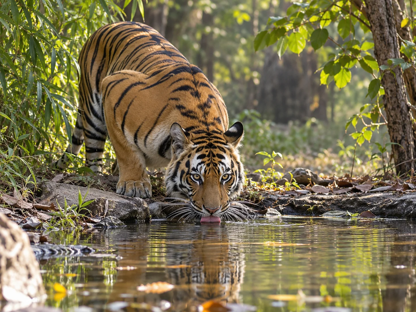 Tiger at a forest water edge