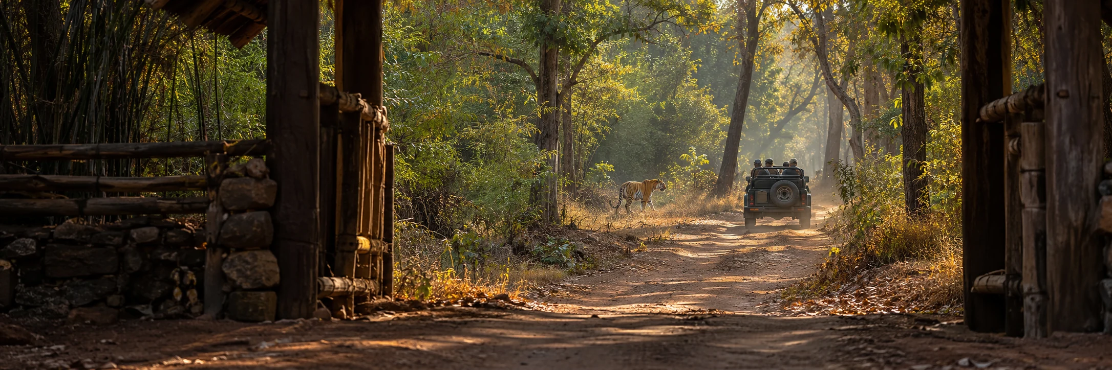 Tiger resting beside a safari trail in the Tadoba forest